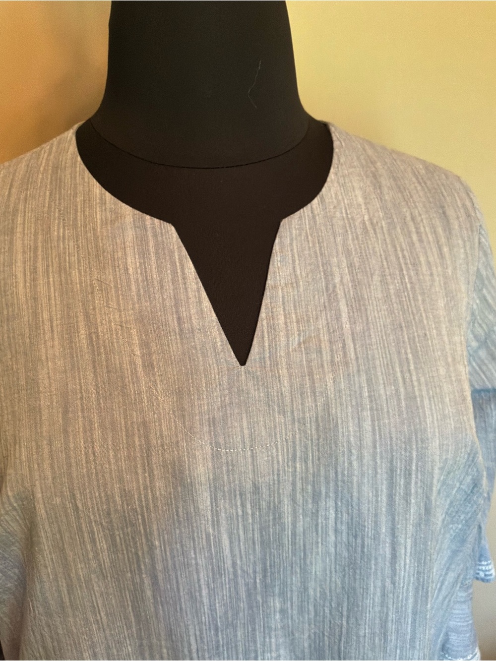 Westbound 100% cotton Lt Blue Split Neck Tunic embroidered 3/4 bell sleeve - Picture 2 of 8